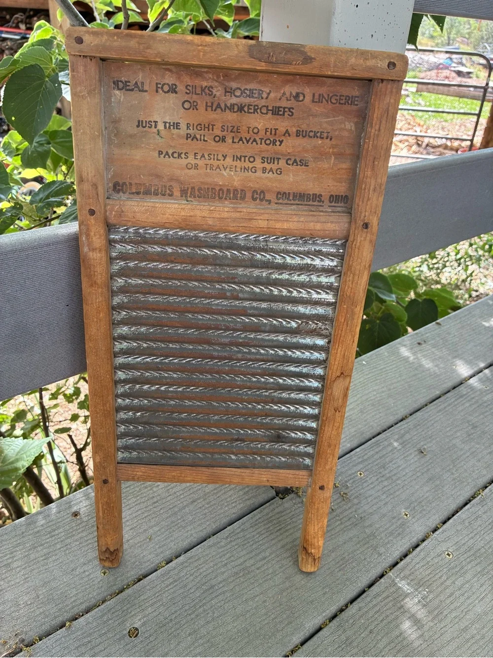 Vintage Wooden Washboard with Ribbed Metal Scrub Surface - Natural Wood